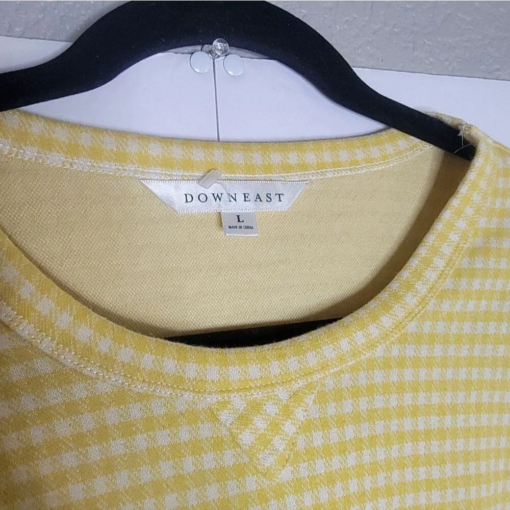 Downeast Yellow Gingham Long Sleeve Knit Top Women’s Large
